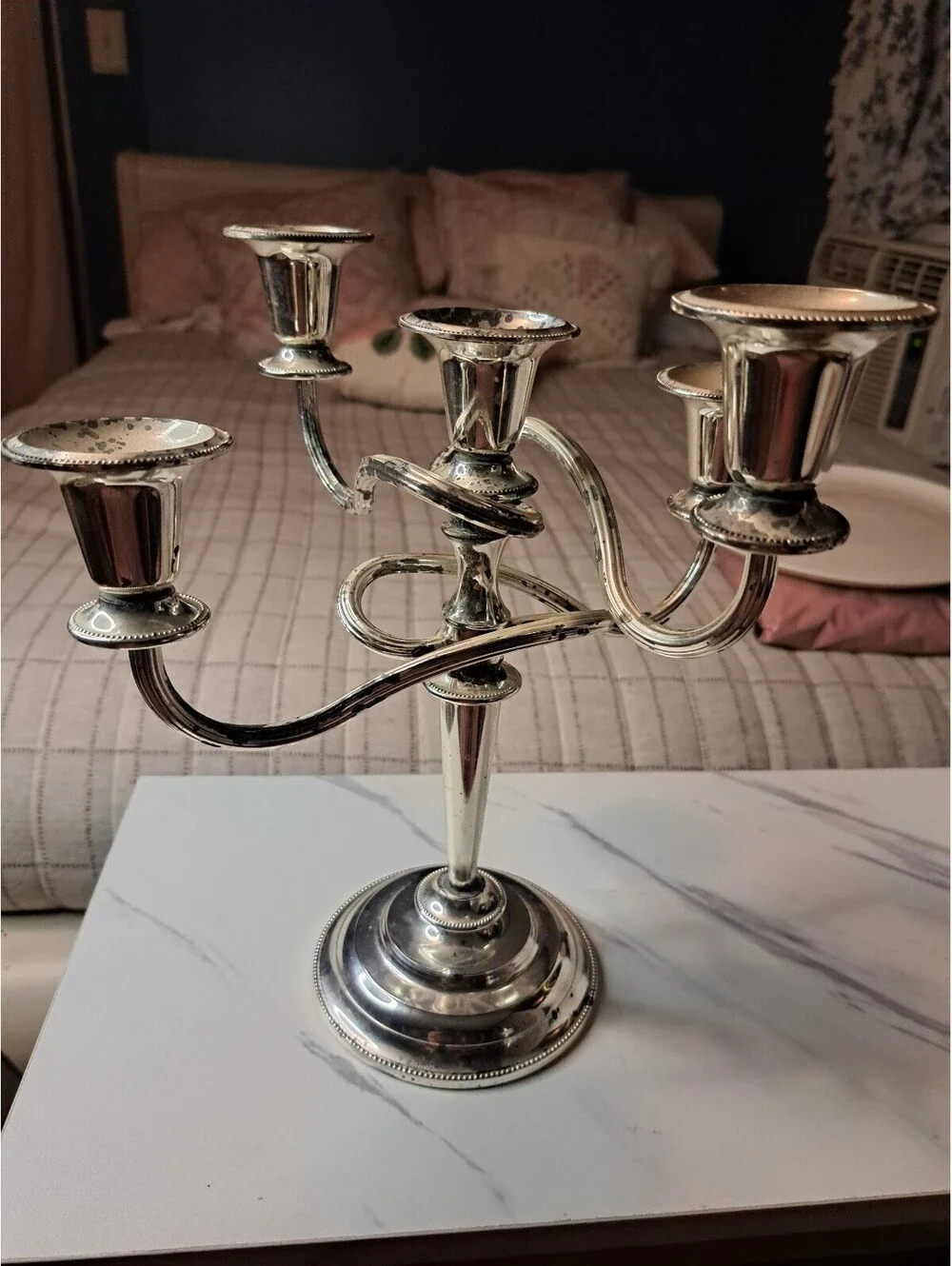 Vintage Silver Tone 5-Arm Adjustable Candelabra/Candle Holder 11
